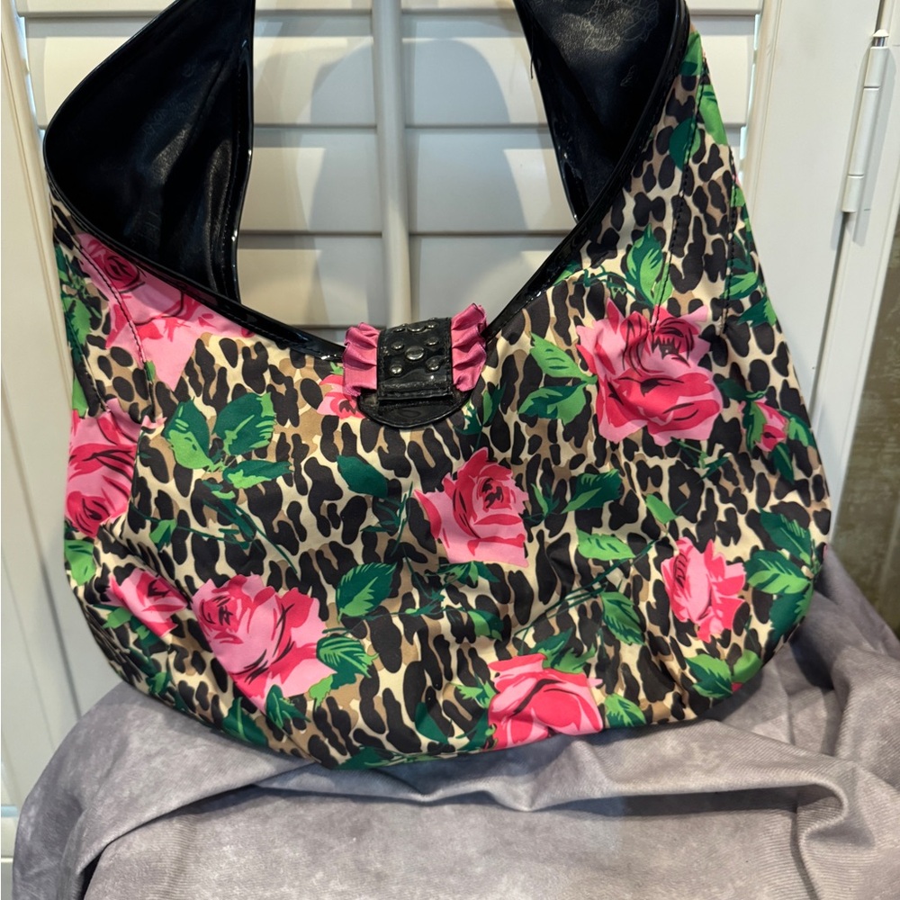 Betsy Johnson vintage Floral Leopard Print Women's Purse Hobo - Picture 2 of 5
